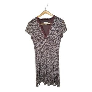 Vintage Y2K Empire Waist Babydoll Dress Lace Neckline Lettuce Hem Brown Floral